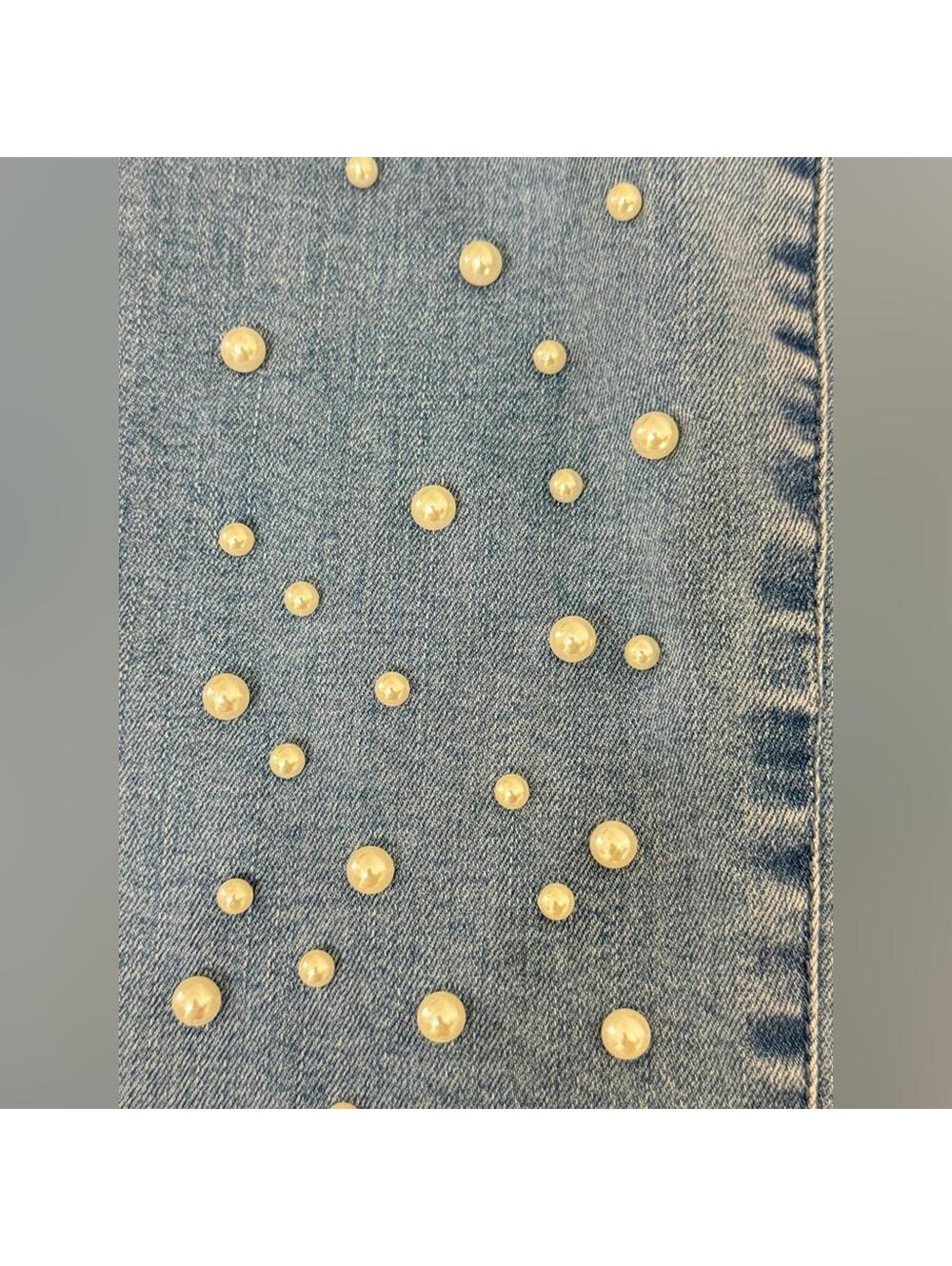 Forever 21 High Waisted Skinny Jeans Light Wash Pearl Embellished Size 28 - Picture 5 of 5